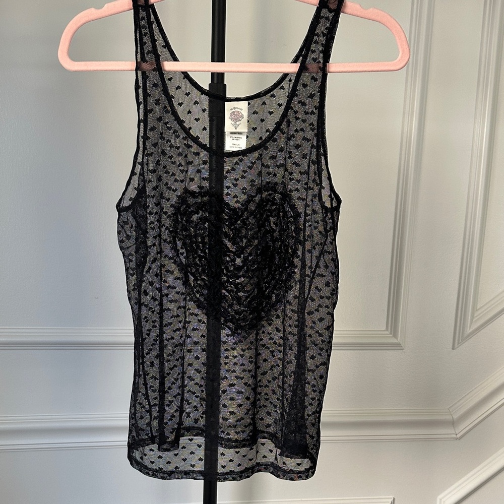 Vintage In Bloom Sheer Black Heart Tank Top